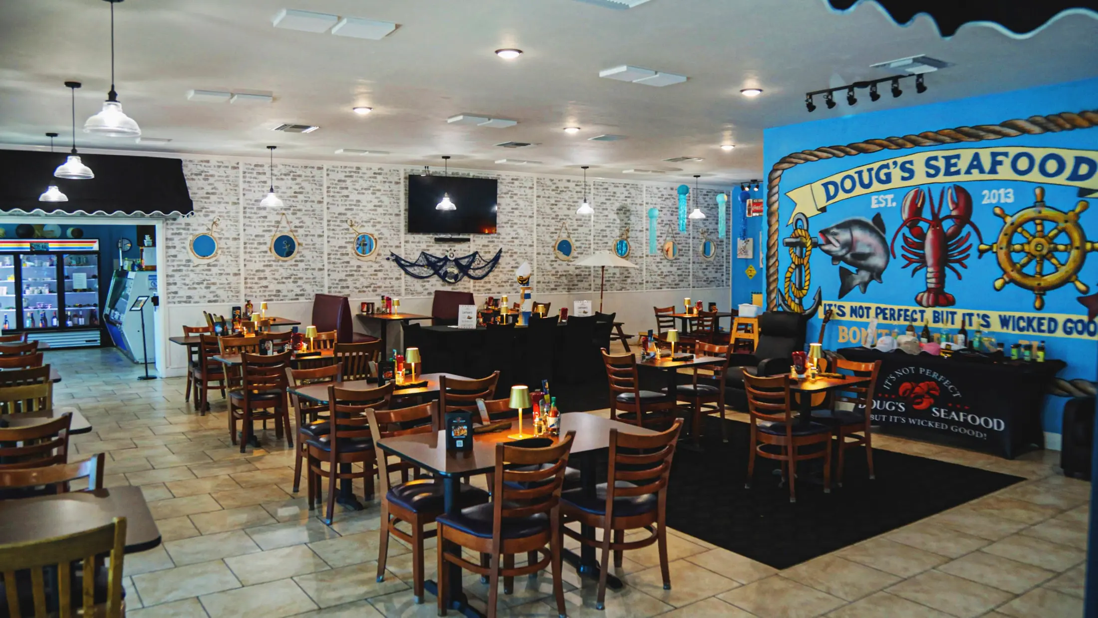 Doug's Seafood nautical dining room set for a private party