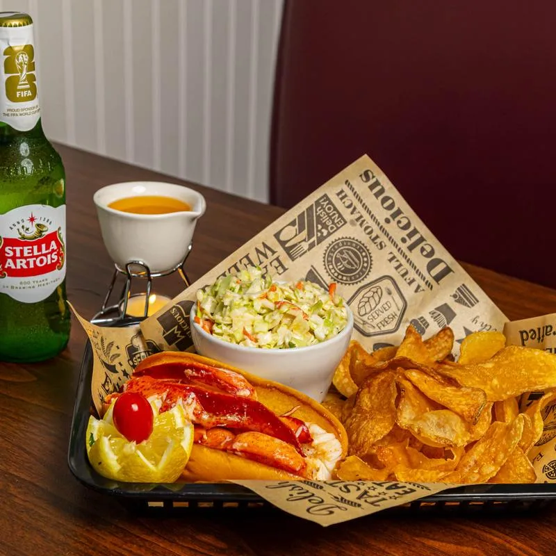 Hot Connecticut-style lobster roll with melted butter