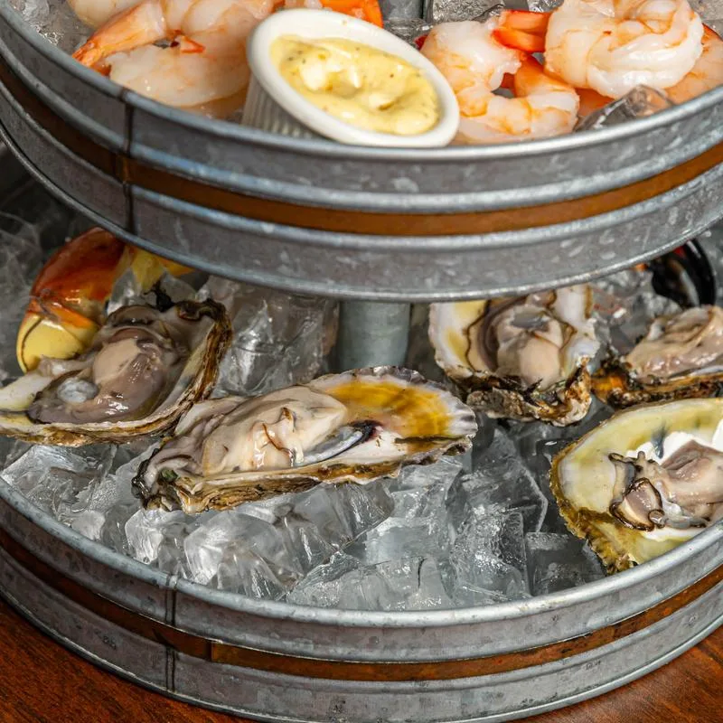 Fresh seafood market case at Doug's Seafood